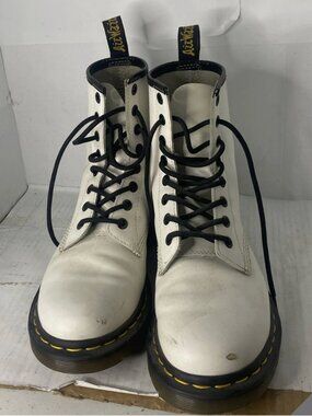 Dr. Martens White Leather Lace-Up Ankle Boots